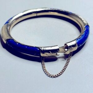 Vintage Rare Chinese Blue Lapis Lazuli Gilded Bangle Bracelet Gold plated